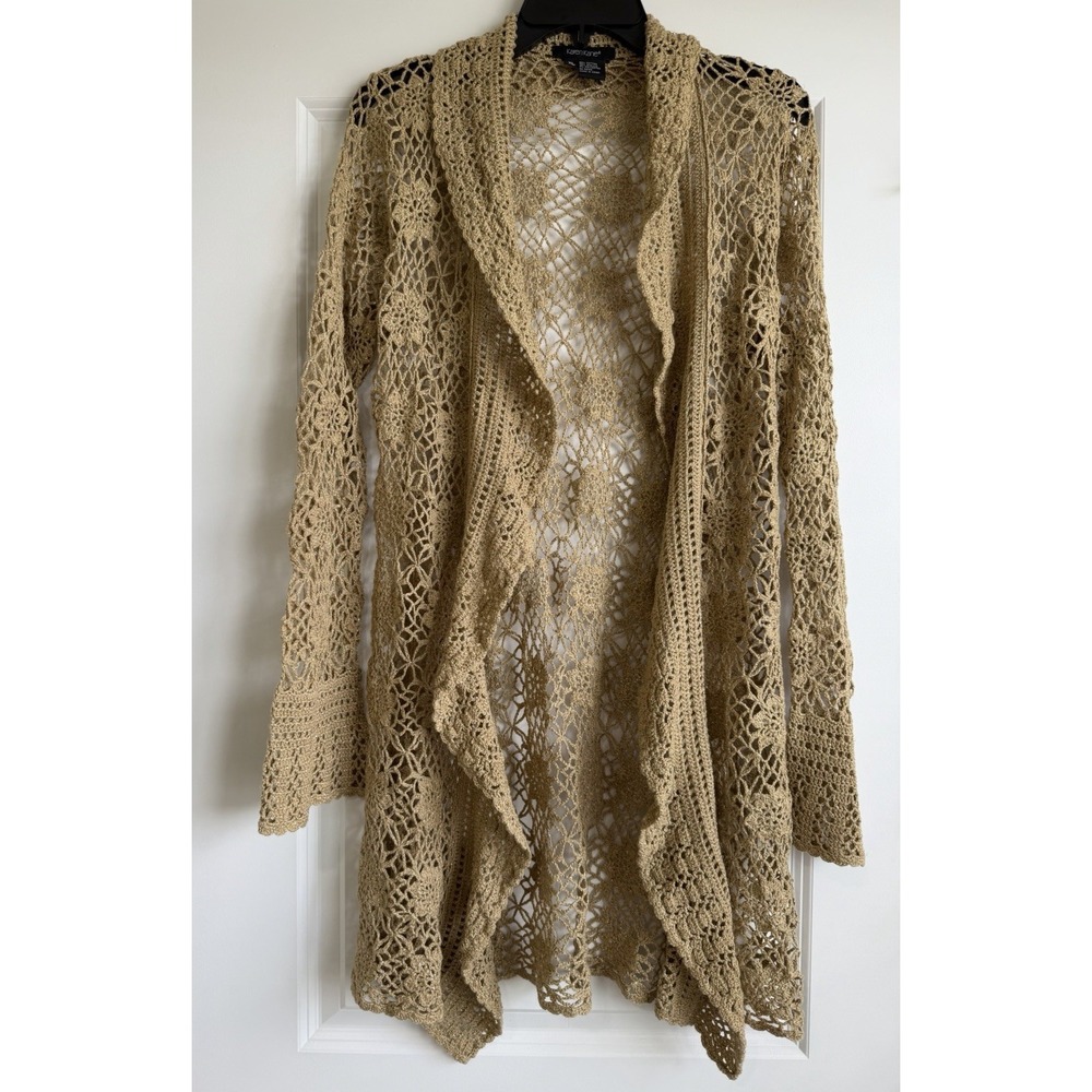 Karen Kane Vintage 90s Gold Shimmer Open Front Duster Cardigan Bell Sleeves XL